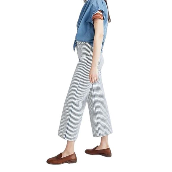 Madewell Striped High Waist Wide-Leg Crop Pants Blue White 25 - Picture 2 of 6